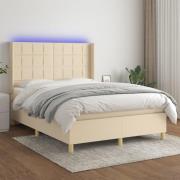 vidaXL Ramsäng med madrass & LED gräddvit 140x200 cm tyg
