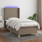 vidaXL Ramsäng med madrass & LED taupe 90x190 cm tyg