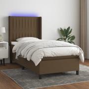 vidaXL Ramsäng med madrass & LED mörkbrun 100x200 cm tyg