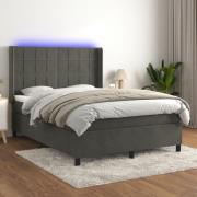 vidaXL Ramsäng med madrass & LED mörkgrå 140x190 cm sammet