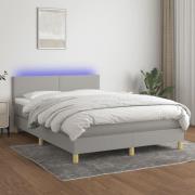 vidaXL Ramsäng med madrass & LED ljusgrå 140x200 cm tyg
