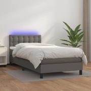 vidaXL Ramsäng med madrass & LED grå 90x200 cm konstläder