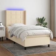 vidaXL Ramsäng med madrass & LED gräddvit 100x200 cm tyg