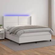 vidaXL Ramsäng med madrass & LED vit 180x200 cm konstläder