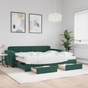 vidaXL Dagbädd utdragbar med lådor mörkgrön 90x200 cm sammet