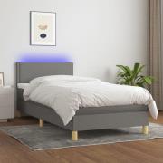 vidaXL Ramsäng med madrass & LED mörkgrå 90x190 cm tyg