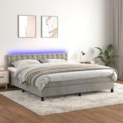 vidaXL Ramsäng med madrass & LED ljusgrå 160x200 cm sammet