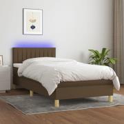 vidaXL Ramsäng med madrass & LED mörkbrun 100x200 cm tyg
