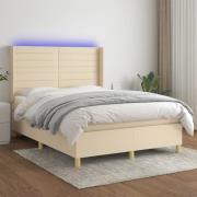 vidaXL Ramsäng med madrass & LED gräddvit 140x200 cm tyg
