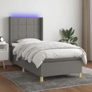 vidaXL Ramsäng med madrass & LED mörkgrå 90x190 cm tyg
