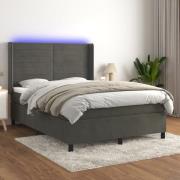vidaXL Ramsäng med madrass & LED mörkgrå 140x190 cm sammet