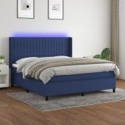 vidaXL Ramsäng med madrass & LED blå 180x200 cm tyg