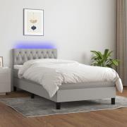vidaXL Ramsäng med madrass & LED ljusgrå 90x200 cm tyg