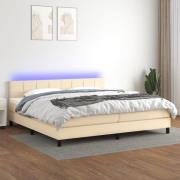 vidaXL Ramsäng med madrass & LED gräddvit 200x200 cm tyg