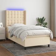 vidaXL Ramsäng med madrass & LED gräddvit 90x200 cm tyg