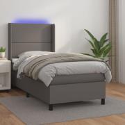 vidaXL Ramsäng med madrass & LED grå 100x200 cm konstläder