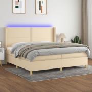 vidaXL Ramsäng med madrass & LED gräddvit 200x200 cm tyg