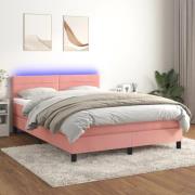 vidaXL Ramsäng med madrass rosa & LED 140x190 cm sammet