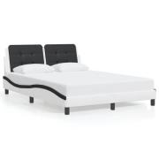 vidaXL Sängram med huvudgavel vit och svart 120x200 cm konstläder