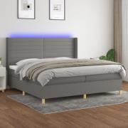 vidaXL Ramsäng med madrass & LED mörkgrå 200x200 cm tyg