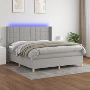 vidaXL Ramsäng med madrass & LED ljusgrå 180x200 cm tyg