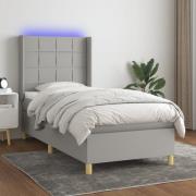 vidaXL Ramsäng med madrass & LED ljusgrå 90x200 cm tyg