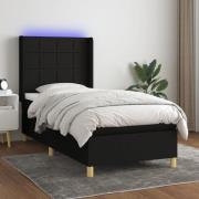 vidaXL Ramsäng med madrass & LED svart 90x200 cm tyg