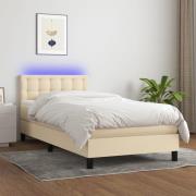 vidaXL Ramsäng med madrass & LED gräddvit 80x200 cm tyg
