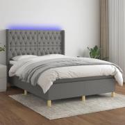 vidaXL Ramsäng med madrass & LED mörkgrå 140x190 cm tyg