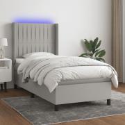 vidaXL Ramsäng med madrass & LED ljusgrå 90x200 cm tyg