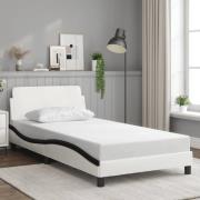 vidaXL Sängram med huvudgavel vit och svart 100x200 cm konstläder