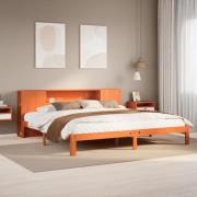 vidaXL Säng med bokhylla utan madrass vaxbrun 180x200cm massiv furu