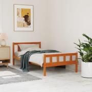 vidaXL Sängram utan madrass vaxbrun 75x190 cm massiv furu