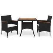 vidaXL Matgrupp för trädgården 3 delar svart konstrotting och akaciatr...