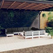 vidaXL Loungegrupp med dynor 12 delar vit massiv furu