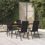 vidaXL Matgrupp för trädgården 5 delar svart och brun konstrottning