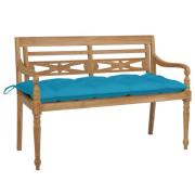 vidaXL Bataviabänk med ljusblå dyna 120 cm massiv teak
