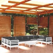 vidaXL Loungegrupp med dynor 11 delar vit massiv furu