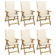 vidaXL Hopfällbara trädgårdsstolar med dynor 6 st massivt akaciaträ