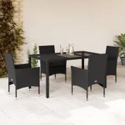 vidaXL Matgrupp för trädgård med dynor 5 delar svart konstrotting&glas