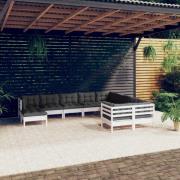 vidaXL Loungegrupp med dynor 10 delar vit massiv furu