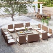 vidaXL Loungegrupp med dynor 16 delar konstrotting brun