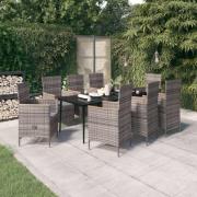 vidaXL Matgrupp för trädgården med dynor 9 delar grå