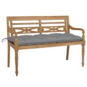 vidaXL Bataviabänk med grå dyna 120 cm massiv teak