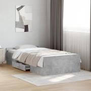 vidaXL Sängram med lådor betonggrå 100x200 cm konstruerat trä