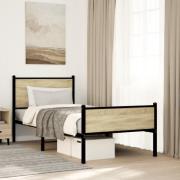 vidaXL Sängram utan madrass metall sonoma-ek 90x190 cm