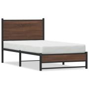 vidaXL Sängram utan madrass metall brun ek 75x190 cm
