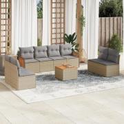 vidaXL Soffgrupp för trädgården med dynor 9 delar beige konstrotting