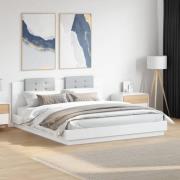 vidaXL Sängram med huvudgavel och LEDs vit 160x200 cm