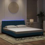 vidaXL Sängram med LED-belysning blå 180x200 cm sammet
